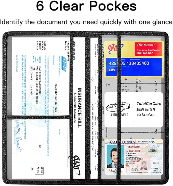 Valardoh Premium Car Registration and Insurance Card Holder, Car Document Holder for Cards, Driver License & other Essential Documents (Black)