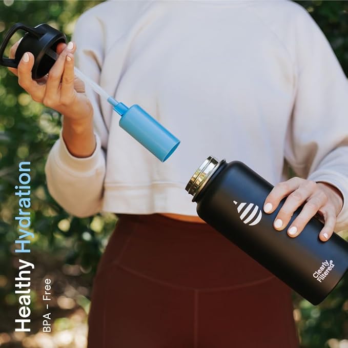 Clearly Filtered Water Bottle | Removes 220+ Contaminants, Double-Wall Insulated Stainless Steel, BPA/BPS Free, Phthalate Free, Filters Flouride Lead Chlorine (32oz, Evergreen)