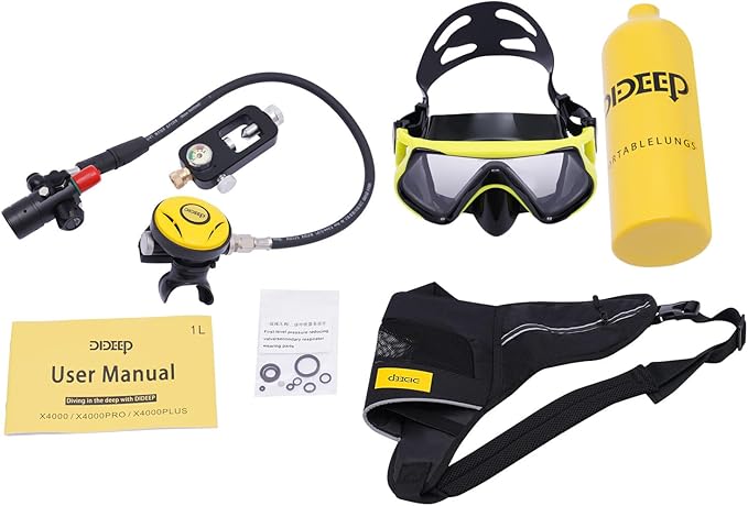 Mini Scuba Tank, 1L Lung Tank for 15-20 Minutes Underwater Breathing Device Portable Lungs Underwater Diving Gear, 200Bar Refillable Oxygen Snorkeling & Scuba Diving Tank