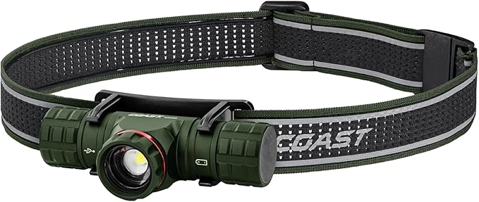 Coast XPH30R 1500 Lumen USB-C Rechargeable Dual Power Headlamp with Twist Focus Beam and Magnetic Base, 4.37 oz. - Forest Green