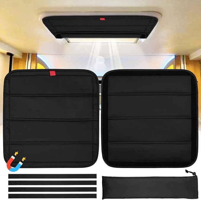 funomo Magnetic RV Window Shade, 16 ¼" (L) x 16 ¼" (W), Foldable Magnet RV Blackout Ventilation Cover, UV Rays Protection Camper Trailer Fan Vent Cover, Waterproof Thickened Oxford Fabric (Black)