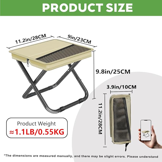2-in-1 Collapsible Camping Stool & Sling Bag / 220LB Load Capacity Folding Portable Fishing Stool/Collapsible Stool for Camping, Hiking, Fishing, Gardening & Beach Outdoor Activities