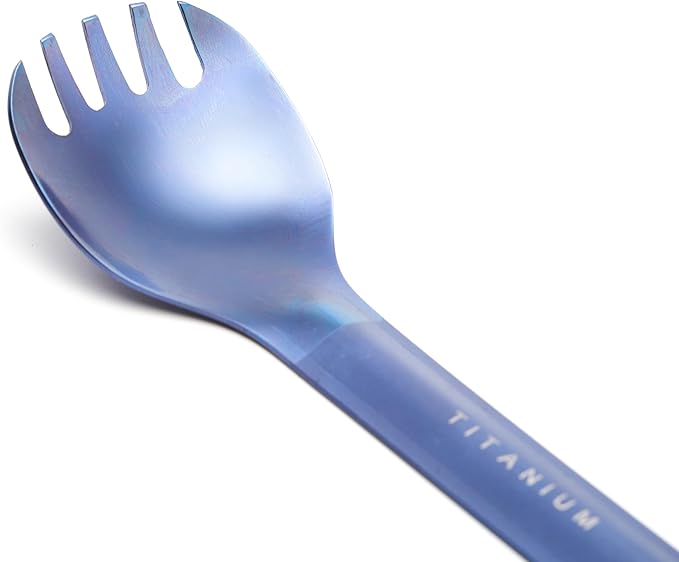 TOAKS Titanium Long Handle Spork with Polished Bowl (Blue)