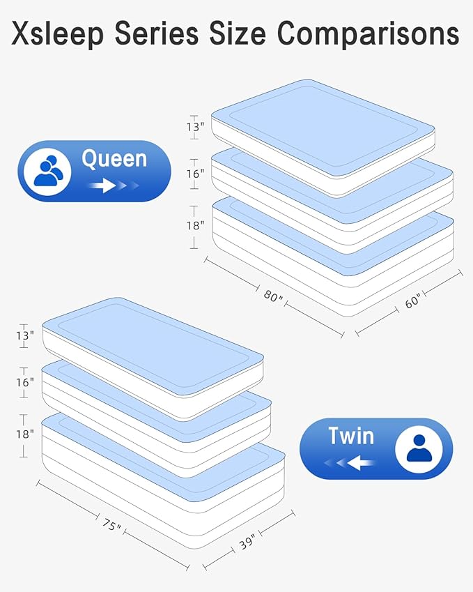 Xsleep Queen Air Mattress with Built in Pump Luxurious Comfort 16" Raised Inflatable Mattress Queen Airbed Blow Up Mattress for Home Guests 80"*60"*16" Air Bed 3 Mins Fast Inflate/Deflate 660 lbs Max