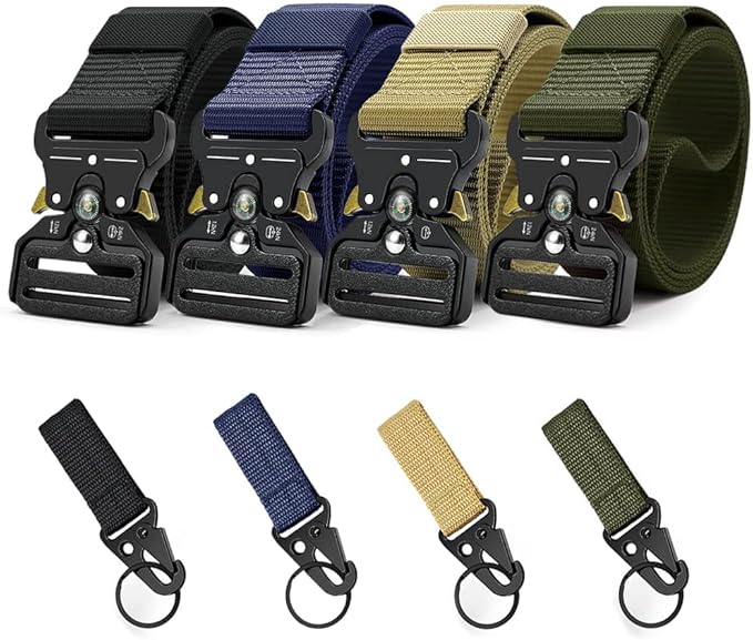 Tactical Belt Men 4 Pack, Compass Military Nylon Web Belt, Heavy Duty Belt Quick Release Metal Buckle Riggers Belt