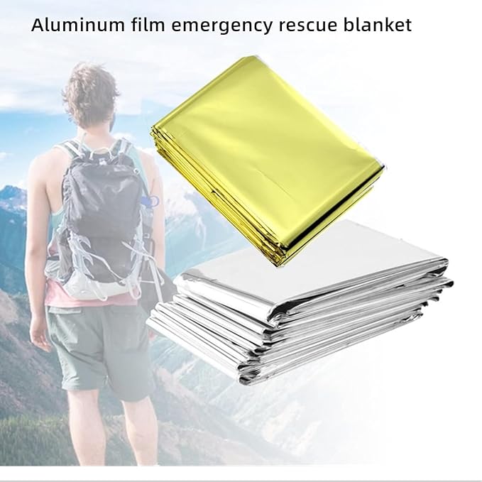Emergency Mylar Thermal Blankets - Silver Gold Foil Space Blanket Survival Kit for Outdoors, Camping, Hiking(Gold, 12pcs)