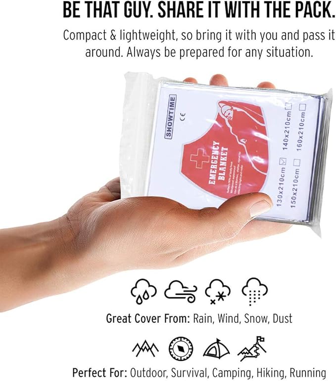 Emergency Mylar Thermal Blankets, Space Blanket Survival kit Camping Blanket, Windproof & Waterproof Shield, High-Visibility Rescue Signal (Pack of 6)