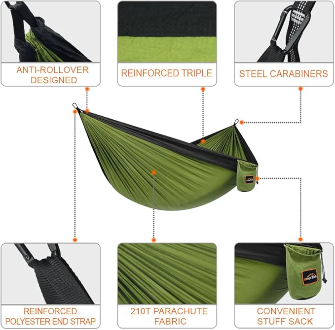 AnorTrek Camping Hammock, Super Lightweight Portable Parachute Hammock with Two Tree Straps Single or Double Nylon Travel Tree Hammocks for Camping Backpacking Hiking