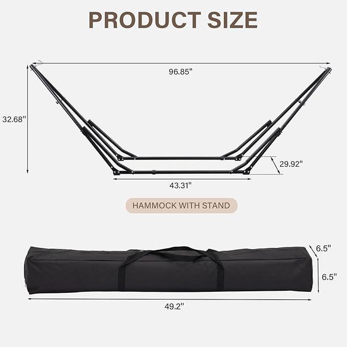 2 in 1 Hammock with Stand, Outdoor Hammock Swing Chair with Portable Heavy Duty Stand, Multi-Functional Hammock Stand 480 lbs Weight Capacit-Coffee