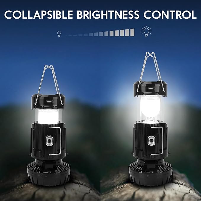 2026 Upgrade Solar Portable Lantern Rechargeable Fan - Collapsible Lightweight LED Camping Lantern for Power Outages Flashlight Survival Kits for Outdoor Tent Emergency Essentials Cool Gifts for Men