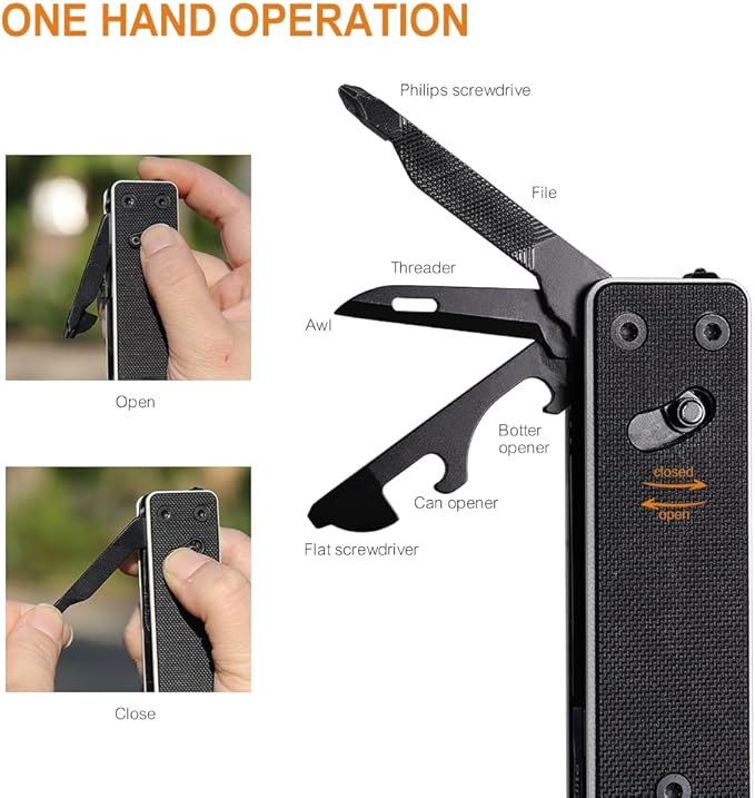 ROXON KS2 Elite Noir Blanc Edge D2 Blade 13 in 1 Mini Multi Tool function pocket knife with big scissor, G10 handle and Pocket clip, good for Camping/Emergencies/EDC Multitool (D2 Steel Blade)