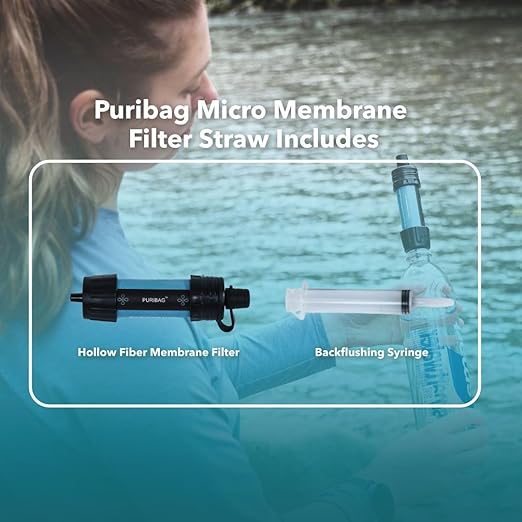 Puribag Micro Membrane Filter Straw: Mini Water Filter System - an Ultra-Light Emergency Portable Water Filter That Provides Safe Drinking for Hiking, Backpacking, Camping or Emergency Prepping
