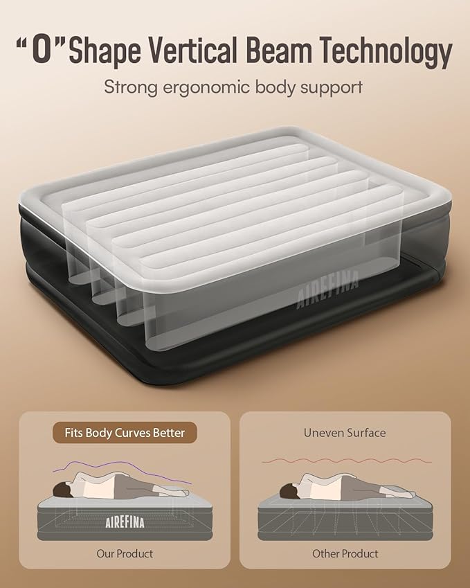 Airefina Queen Air Mattress with Built in Pump, Upgraded Surface Inflatable Mattress for Home Guest Temporary Use, Comfort Blow Up Air Mattress Queen with Carry Bag Colchones Inflables, 700 lbs Max