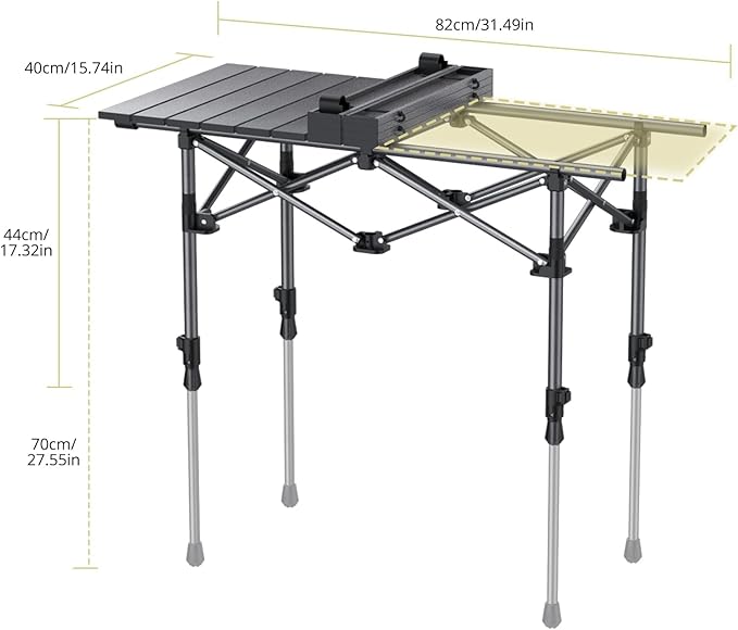 Anbte 3ft Aluminum Roll Top Camping Table, 2 Adjustable Height Camping Table Folding with Storage Net & Bag Lightweight Roll Up Table for Indoor Outdoor Backyard BBQ Patio Picnic, 32.2” X 16”, Black