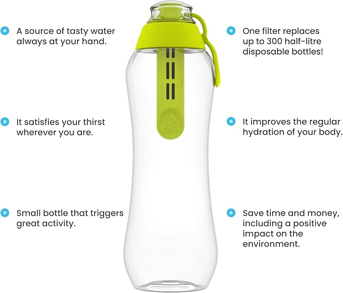 Dafi Sport Water Bottle with Filter Lime 0.5L – BPA-Free Reusable Bottle with Activated Carbon Filter – Removes Chlorine Taste & Odor – Perfect for Active Lifestyle Travel Gym Work – Made in Europe