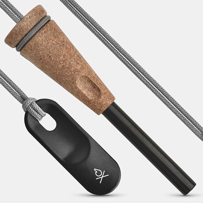 Überleben | Zünden PRO Ferro Rod Fire Starter Survival Tool – Up to 15,000 Strikes, 3/8" Thick Fire Steel with Wood Handle, Striker & Lanyard – Waterproof Camping Essentials (Black Top)