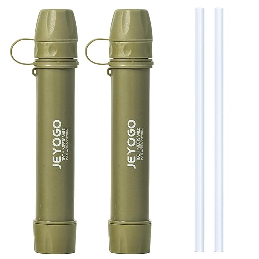 Survival Water Filter Straw - Portable Personal Water Purifier for Hiking, Camping & Bug Out Bag | Tactical Emergency Preparedness Gear, Wilderness Backpacking & Life Saving Equipment(2, Green)
