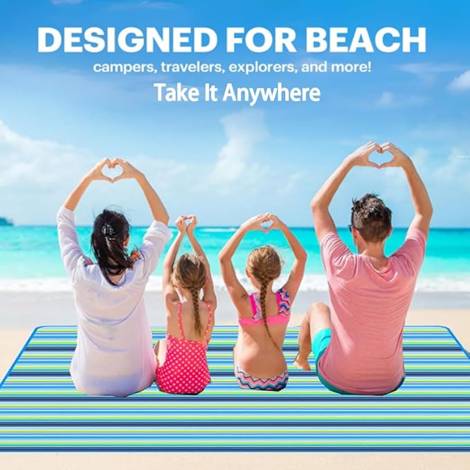 K Y KANGYUN Extra Large Picnic Blanket Outdoor Beach Blankets, Water-Resistant Foldable Sandproof Blankets Cute Picnic Mat for Beach, Camping Grass Lawn Park Mats (Blue, 80x80 in)