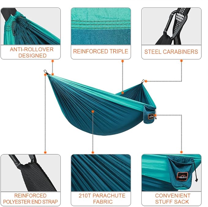 AnorTrek Camping Hammock, Super Lightweight Portable Parachute Hammock with Two Tree Straps Single or Double Nylon Travel Tree Hammocks for Camping Backpacking Hiking