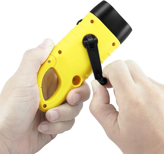 Simpeak 2-Pack Hand Crank Solar Powered Emergency LED Flashlight, Survival Flashlight with Dynamo Torch for Outdoor Sports, Yellow