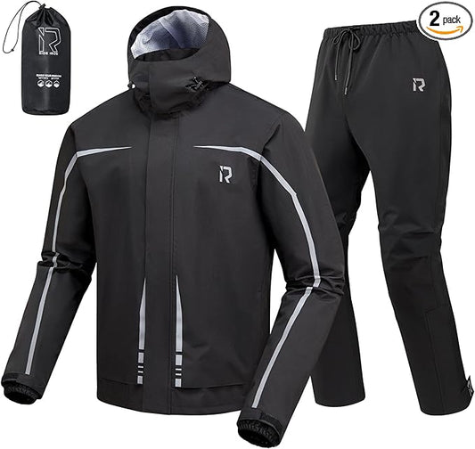 RIDEIRON Rain Suit, Motorcycle Rain Gear for Men & Women Waterproof Jacket and Pants Breathable Reflective Raincoat for Fishing, Golf, Hunting, Camping M