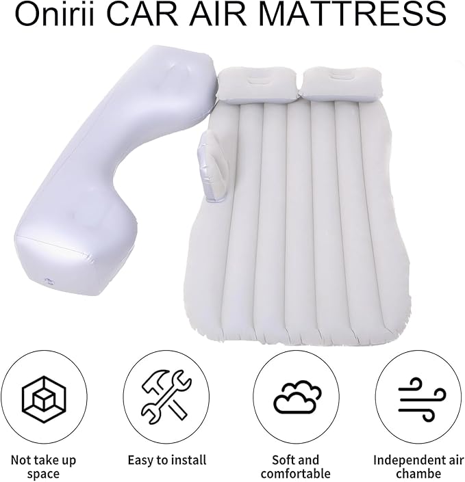 Onirii Inflatable Car Air Mattress Back Seat Bed with Air Pump,Thickened Portable Car Travel Sleeping Camping Air Mattress Blow Up Bed for Car Universal SUV