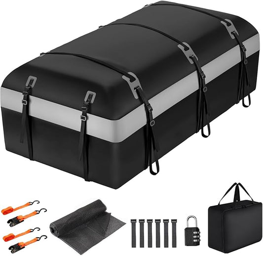 Car Rooftop Cargo Carrier Bag, 30 Cubic Feet Car Roof Cargo Carrier Bag Waterproof for All Vehicle with/Without Rack, Include Anti-Slip Mat, 2 Reinforced Straps, 6 Door Hooks, Luggage Lock
