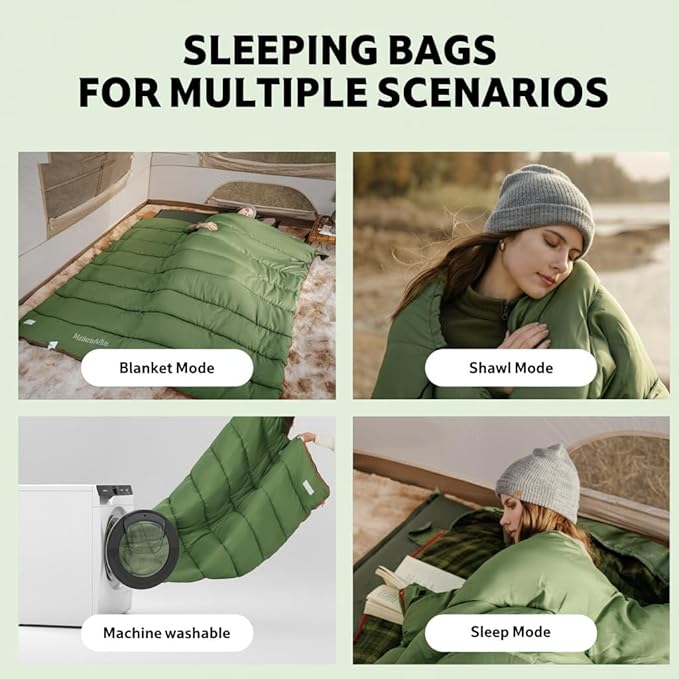 Naturehike Big & Tall Flannel Sleeping Bag for Adults, XXL Sleeping Bag for All Seasons, Machine Washable Sleeping Bags for Camping Hiking Hunting, Compression Sack Included