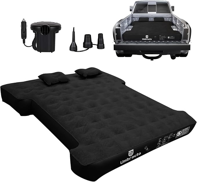 Umbrauto 6-6.5ft Mid SizeTruck Bed Air Mattress for Short Beds, Inflatable Mattress with Pump for MidSize Pickup Bed Tent Camping, Pick Up Truck Sleeping Pad for Outdoor Travel