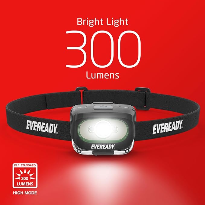 Eveready LED Light Rechargeable Headlight, 300 Lumen, IPX4 Water Resistant, Shatterproof Lens, Great Outdoor LED Headlight, Micro-USB Charging Cable Included