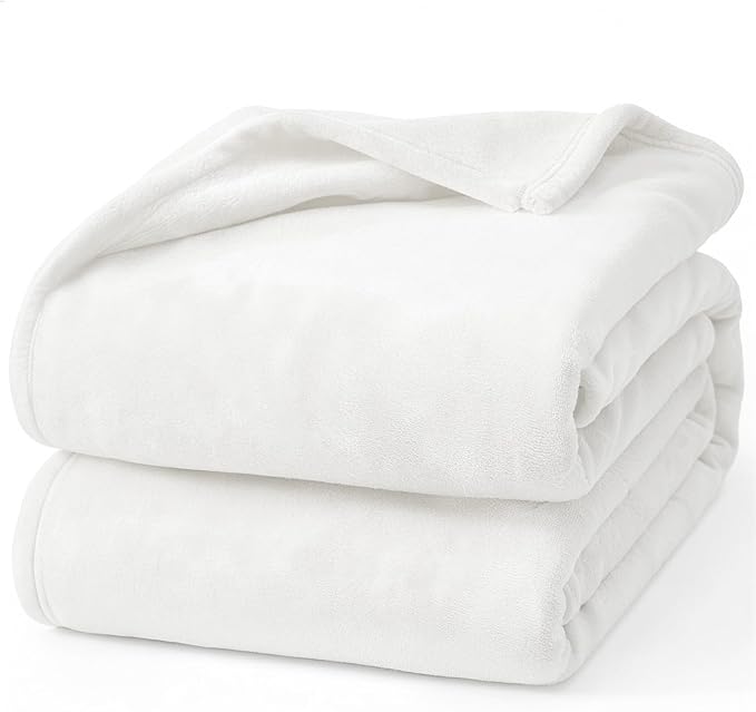 Hansleep Fleece White Full Blanket, Super Soft Flannel Fuzzy Plush Cozy Blanket for All Seasons, White, Full 84x90 Inches