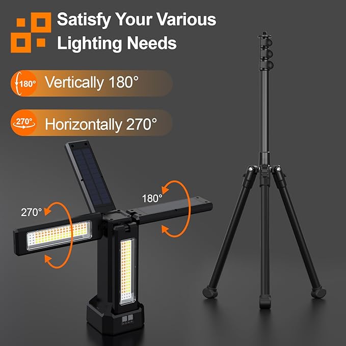 13200mAh Rechargeable Solar Work Light with Folding Stand and Carrying Bag, AODOO 8000 Lumen Stepless Dimmable , White/Warm/Nature White/RED(SOS) with Detachable Tripod (Black(Remote))