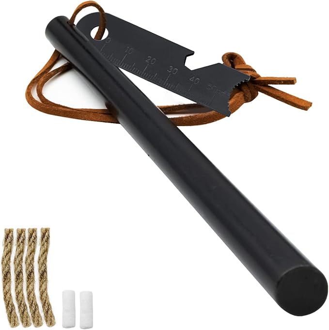 BCHARYA Fire Starter Survival Tool, Ferro Rod Kit with Leather Neck Lanyard and Multi-Tool Striker, Flint and Steel Survival Igniter with Tinder Rope and Tab for Camping, Hiking and Emergency