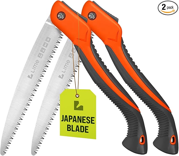 GROWIT Folding Camping saw 11 Inch - Heavy Duty Pruning Saw with Triple-Cut SK5 Blade, 7 TPI Razor Teeth for Tree Trimming, Wood Cutting, Camping, Bushcraft, and Gardening (Pack of 2)