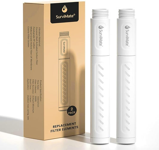 SurviMate Replacement Filter for Filtered Water Bottle with 5-Stage Intergrated Straw, for Camping, Hiking, Backpacking and Travel