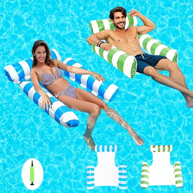 Pool Floats Adult, 4-in-1 Inflatable Water Hammock, 3 Tubes Inflatable Hammock for Adults, Portable Floating Chair Bed, Pool Floaties Toys for Adults Vacation Fun and Rest, Free Inflatable Pump