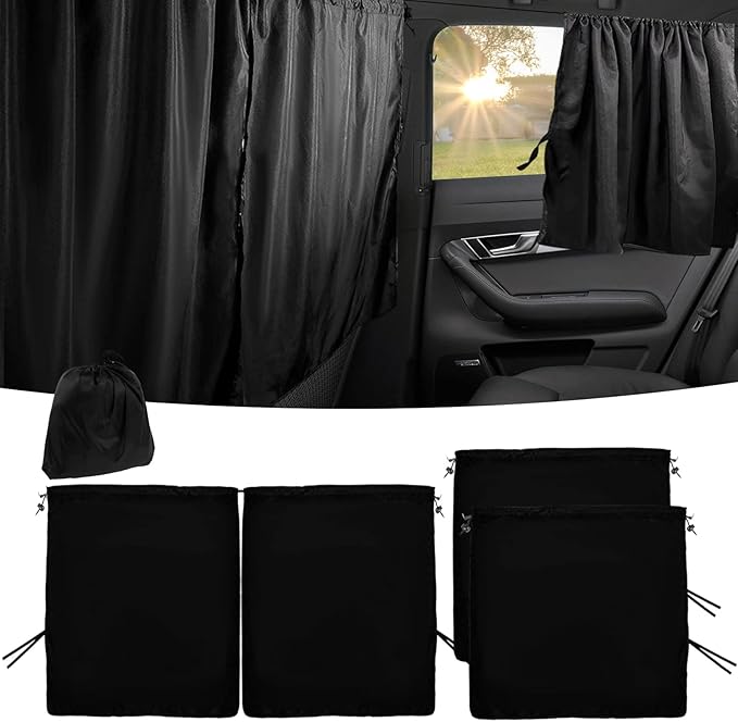 Car Privacy Curtains for Windows - 3Pcs Blackout Car Divider Curtain and Side Window Shades, Light Blocking Rear Seat Cover for Camping Sleeping Nap, Universal Fit Sedan SUV Truck