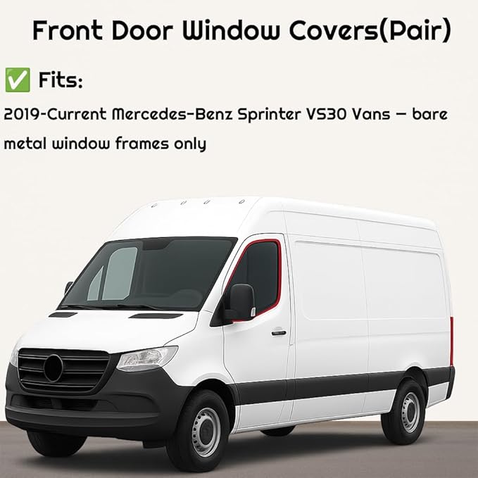 Magnetic Insulated Front Door Window Covers (Pair) for 2019-2026 Mercedes-Benz Sprinter VS30 Van, Blackout Privacy Sun Shades for Stealth Camping – Dark Gray
