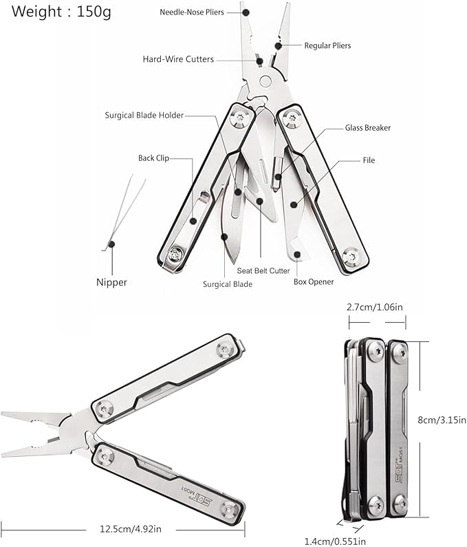 SQT2051 11-in-1 Multitool - Foldable, Professional Multitool for Men, DIY, Outdoor Camping, Home Repairs, Survival Kit, Hiking, Fishing, Emergency Use, Compact & Durable, Ideal Gift for Men