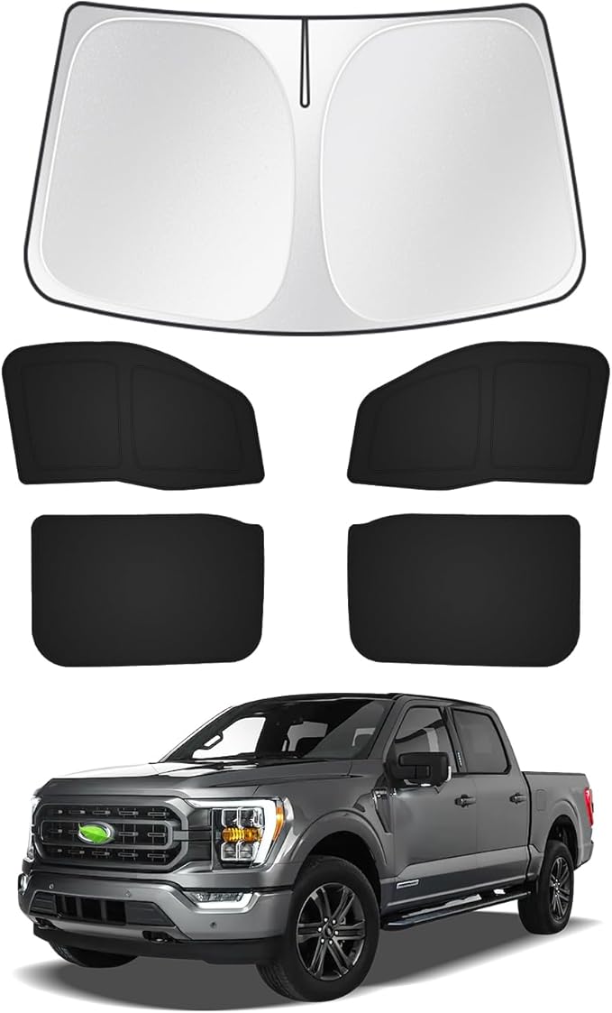 Canvcle Window Shades for Ford F150 4Door 2021-2025 2026 F-150 Accessories Windshield Sun Shade Side Rear Window Covers Sunshade Sun Visor Privacy Protection for Camping Keep Vehicle Cool Black 5PCS