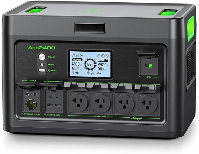 Portable Power Station 2400W Solar Generator, 1843Wh UPS Home Battery Backup, LiFePO4 Battery Supply with 12 Outlets(2400W AC Outlets,4800W Peak), USB-C PD100W, 2Hrs Quick Charge, RV Camping