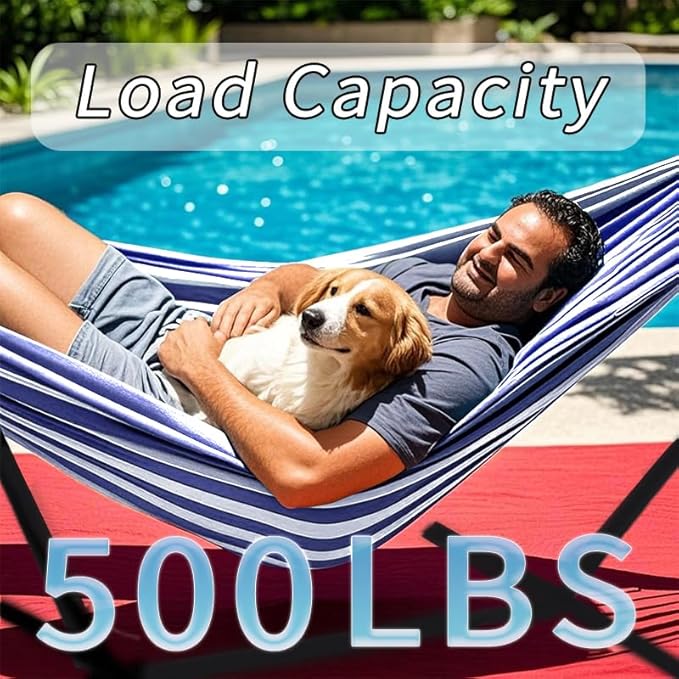 ANAGOO Double Hammock, Heavy Duty Portable, 500 lb Weight Capacity, Perfect for Both Indoors and Outdoors, 2 Person Hammock with Carrying Bag, Blue White