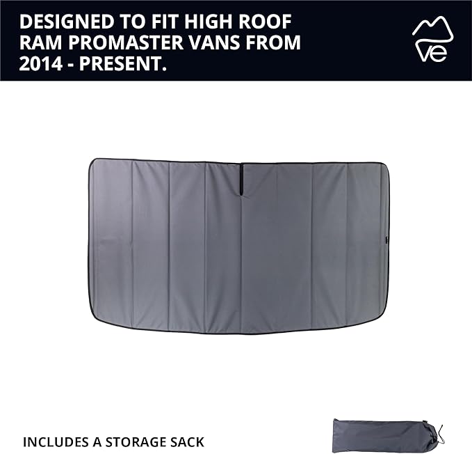 VanEssential Insulated Blackout Front Windshield Cover Designed for RAM Promaster Van Years 2014 to Current Model - Charcoal Gray
