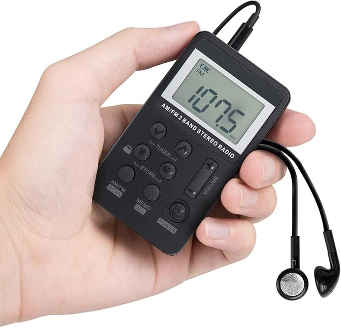 Personal AM/FM Pocket Radio Portable VR-robot, Mini Digital Tuning Radio, with Rechargeable Battery, Earphone, Lock Screen for Walk/Jogging/Gym/Camping