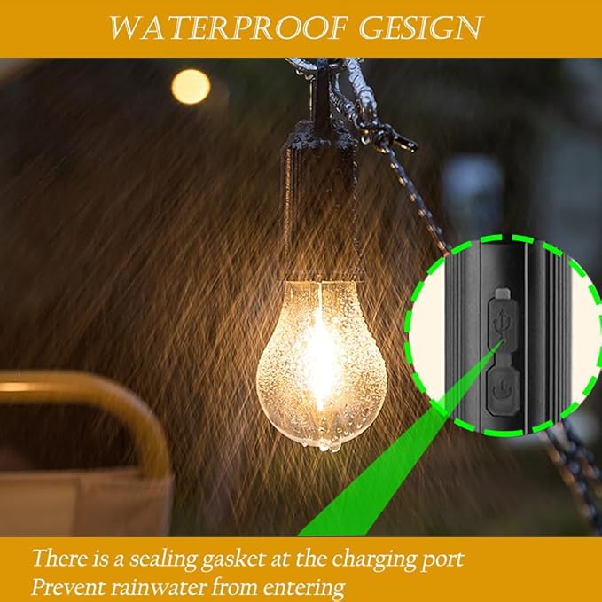 4 Pack Solar Camping Lights , Rechargeable Light Bulbs , Hanging Tent Lantern Outdoor Indoor with Clip Hook Keychain 4 Lighting Modes for Christmas Decorations Hiking Backpacking Warm Light