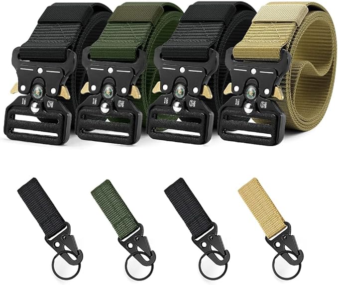 Tactical Belt Men 4 Pack, Compass Military Nylon Web Belt, Heavy Duty Belt Quick Release Metal Buckle Riggers Belt