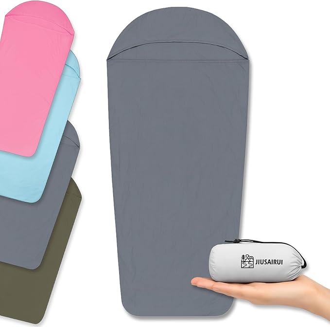JIUSAIRUI 4.2oz Ultralight Sleeping Bag Liner – No Zipper Portable Travel Sheet, Quick-Dry & Machine Washable,Ideal for Camping, Hotels, Backpacking,Hostels
