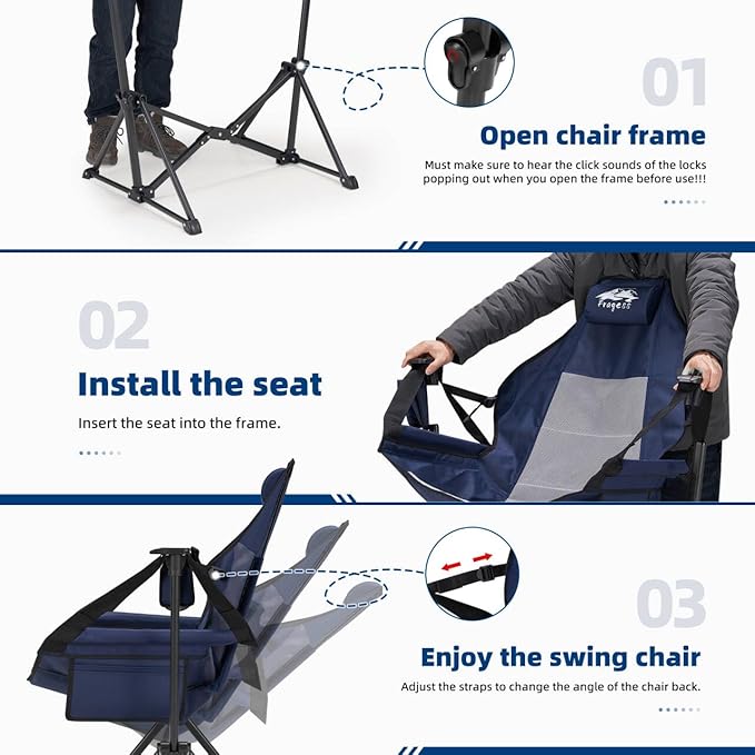 Fragess Portable Hammock Camping Chair with Adjustable Back, Folding Hammock Chair Supports 330lbs, Camping Swing Chair for Adults, Camping Hammock Chair for Lawn, Concerts, Backyard, Stargazer