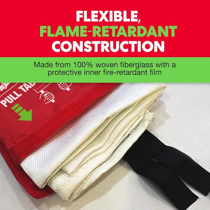 Emergency Fire Blanket - ASTM Certified Fire Suppression Blanket for Home, Kitchen, Grill, Camping, Car & More - 40" x 40" Flame Retardant Fabric, No Mess, Easy Deployment