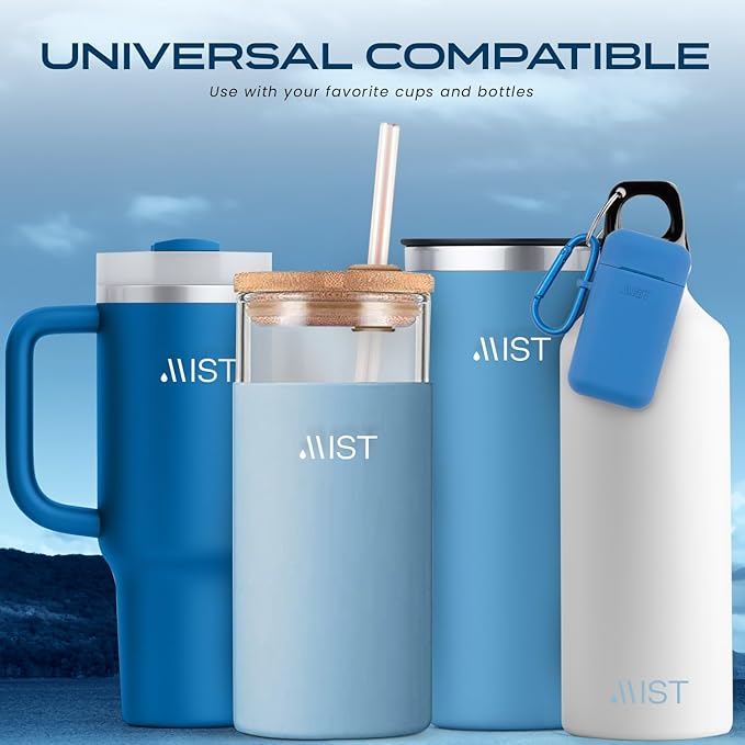 Mist Reusable Straw, Collapsible Reusable Metal Water Filtering Straw Removes Chlorine & Odor, BPA-Free, Portable, Stainless Steel, Filter Straw With Carry Case, Brush, Travel-Friendly, Navy